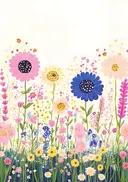 Sfeervol bloemenveld in pastel, schilderij van een pastelkleurig bloemenveld