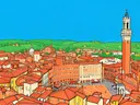Siena, Piazza del Campo in cartoonstijl, schilderij van Siena