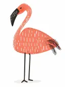 Illustratie van een roze flamingo met lange poten, kinderkamer schilderij