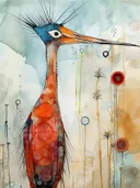 Sierlijke kraanvogel met blauwe kop, vederkuif en oranjerood gemêleerd lijf