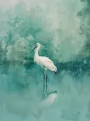 Sierlijke zilverreiger bij het water, dieren schilderij