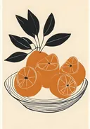 Illustratie van sinaasappels in linosnede-stijl