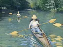 Skiffs van Gustave Caillebotte: figuren met mannen en bos
