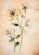 Slanke bloemen botanische prent, botanisch schilderij