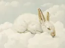 Wit konijn slapend op een wolk