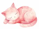 Aquarel illustratie van een opgekruld slapend roze katje