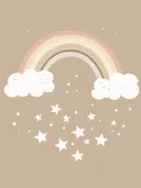Schilderij met regenboog, slaperige wolkjes en sterren