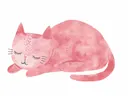 Schilderij van een slapende roze kat in waterverfstijl