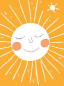 Illustratie van een slaperige lachende zon met stralen, kinderkamer schilderij