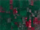 Abstract schilderij met het paletmes in smaragd en karmijn
