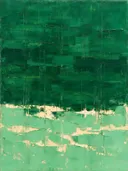 Abstract schilderij met het paletmes in smaragd en mint
