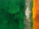 Abstract schilderij met het paletmes in smaragd en saffraan