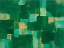 Abstract schilderij met het paletmes in smaragd en turkoois
