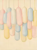 Smeltende kolommen in de stijl Textured Minimalism, in zacht pastelroze, bleek poederblauw, romige crème en zacht pastelgeel