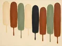 Smeltende kolommen in de stijl Textured Minimalism, in saliegroen, romige crème en terracotta, met een diepzwart accent