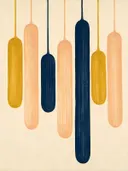 Smeltende kolommen in de stijl Textured Minimalism, in mosterdgeel, warm perzik en dieper marineblauw, met romige crème