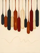 Smeltende kolommen in de stijl Textured Minimalism, in diep rood, roestoranje en romige crème, met diepzwart