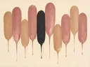 Smeltende kolommen in de stijl Textured Minimalism, in verstoft roze en romige crème, met een diepzwart accent