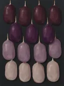 Smeltende kolommen in de stijl Textured Minimalism, in diep aubergine, pruim en verstoft lila, met bleek oestergrijs
