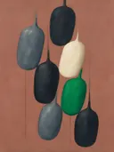 Smeltende kolommen in de stijl Textured Minimalism, in houtskool, leigrijs en gebroken wit, met een fel smaragdgroen accent