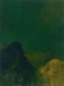 Abstract schilderij, snelle streken laag in beeld in diep bos
