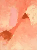 Abstract schilderij, snelle streken op de diagonaal in koraal en poeder
