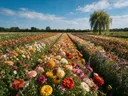 Landschapsfoto van snijbloem bij volle zon, met een treurwilg