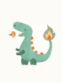 Schilderij van een groene dinosaurus met een vlammetje voor de kinderkamer