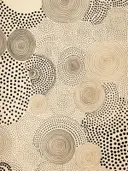 Abstracte stippenpatroon compositie met spiraalvormige cirkelmotieven in beige en zwart