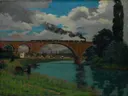 Spoorbrug over de Marne bij Joinville van Armand Guillaumin: stad met boten, bruggen en trein