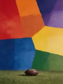 Schilderij van sportstilleven in alle kleuren van de regenboog