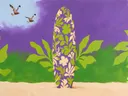 Schilderij van sportstilleven in violet en limoen