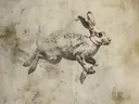 Sepia illustratie van een springende haas