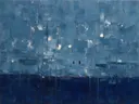 Abstract schilderij met het paletmes in staalblauw en indigo