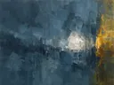 Abstract schilderij met het paletmes in staalblauw en mosterd