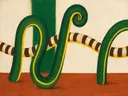 Staande krul in diep groen en geel, schilderij van staande krul
