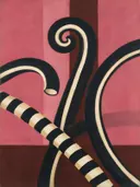 Staande krul in diep zwart en gebroken wit, schilderij van staande krul