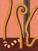 Staande krul in mosterd en bruin, schilderij van staande krul