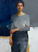 Staande vrouw met de kracht van inkt, abstract schilderij