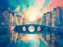 Schilderij: stad brug in fel jade