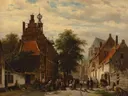Stadhuis en markt te Naarden van Cornelis Springer: stad