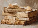 Schilderij van een stapel antieke boeken
