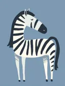 Illustratie van een staande zebra met strepen op blauwe achtergrond, kinderkamer schilderij