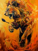 Steigerend paard in vlammen, dieren schilderij