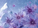 Sterbloemen bij de besneeuwde berg, surrealisme schilderij
