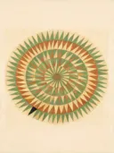Sterburst-mandala in de stijl Modern Bauhaus, in saliegroen, romige crème en terracotta, met een diepzwart accent
