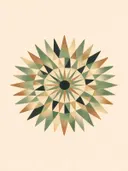 Sterburst-mandala in de stijl Modern Bauhaus, in saliegroen, romige crème en terracotta, met een diepzwart accent