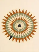 Sterburst-mandala in de stijl Modern Bauhaus, in saliegroen, romige crème en terracotta, met een diepzwart accent