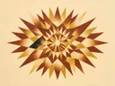 Sterburst-mandala in de stijl Modern Bauhaus, in diep roest, mosterdgeel en romige crème, met een diepzwart accent