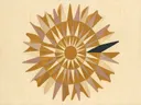 Sterburst-mandala in de stijl Modern Bauhaus, in warm oker, zachte crème en verstoft roze, met een diepzwart accent